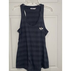 Adidas Large Striped Active Wear Racer Back‎ Tank Top Logo Blue Gray